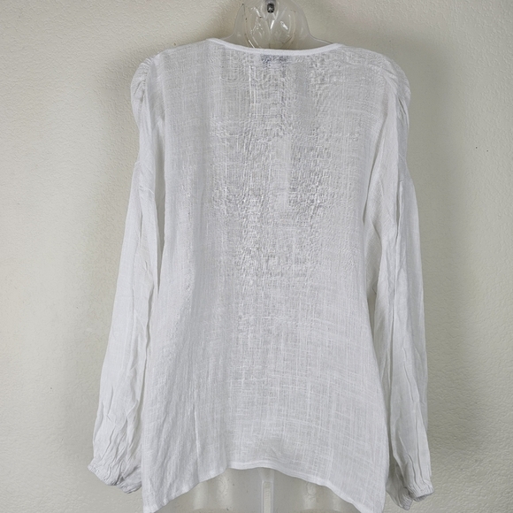 NWT Madison The Label White Linen Boho Peasant Blouse Tie Front Small - Picture 6 of 12